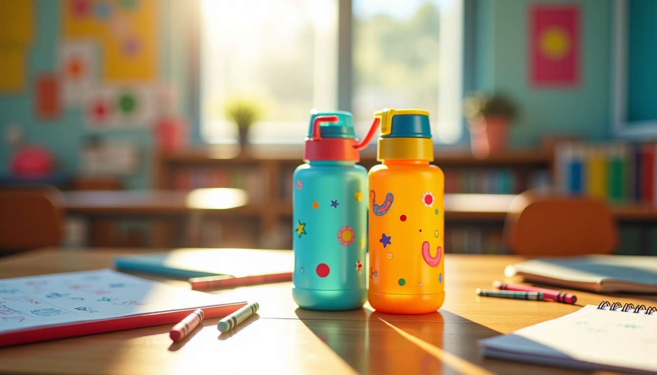 Illustration : moins résistant aux bosses que l'inox, peut nécessiter — gourdes personnalisées pour enfants : l'accessoire indispensable pour l'école