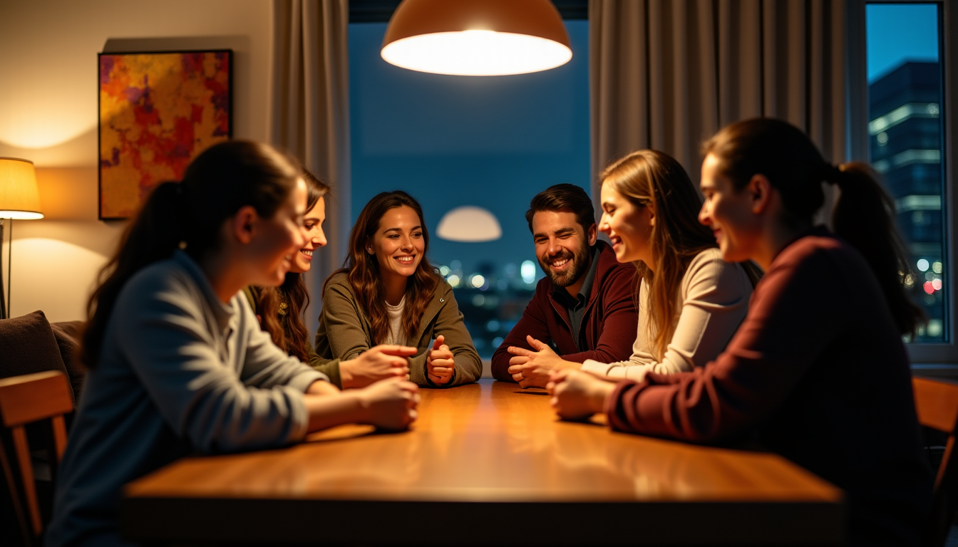 jeux d’ambiance à sortir pour animer une soirée entre amis à la maison — un groupe qui apprécie les joutes verbales et