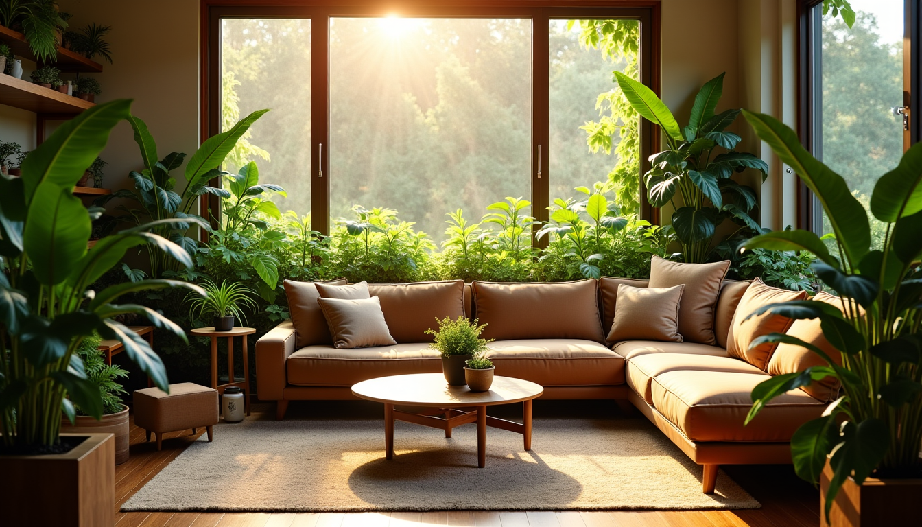 Illustration : l'intégration de plantes d'intérieur dépolluantes contribue aussi à — inspirez-vous pour un habitat plus écologique et responsable