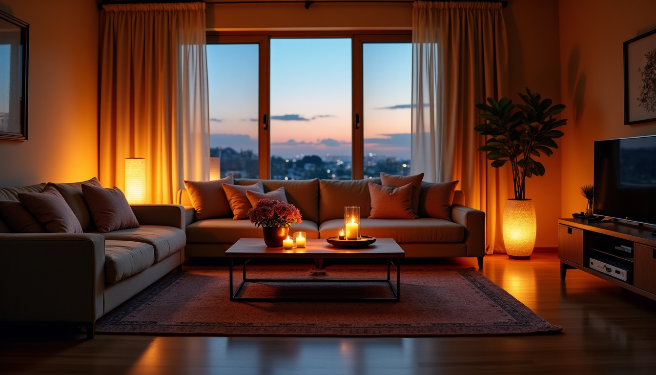 créer un nid douillet : astuces pour une maison accueillante — une lumière tamisée et chaude enveloppe la pièce