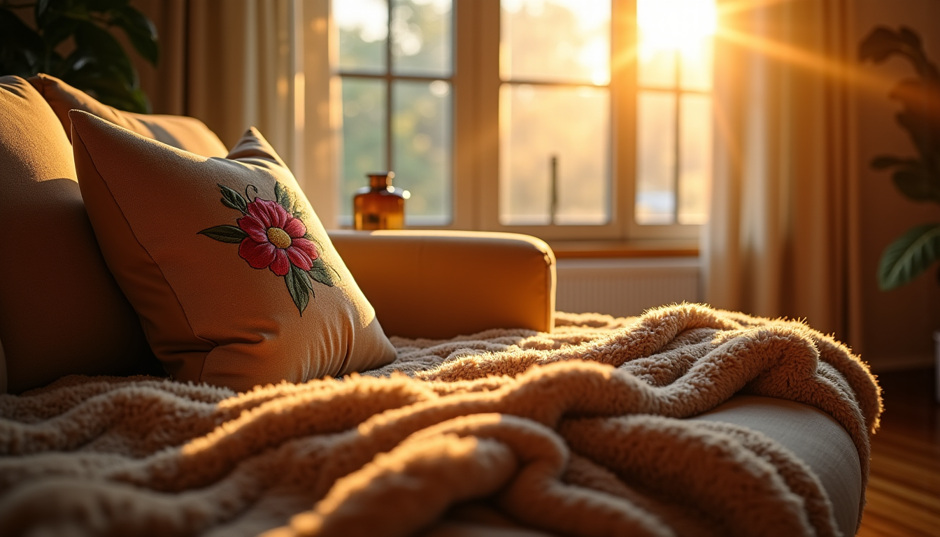 Illustration : quelques vaporisations de brume parfumée sur un coussin, — créer un nid douillet : astuces pour une maison accueillante