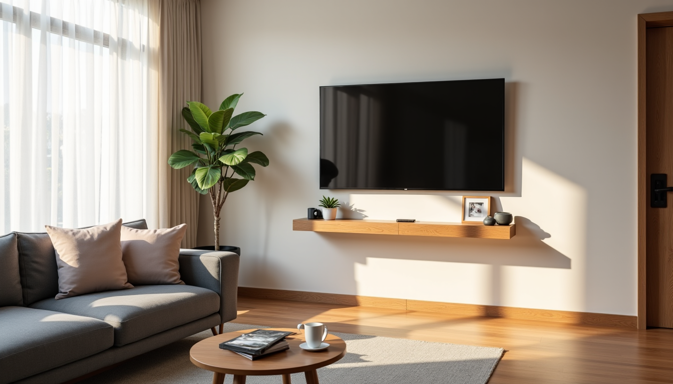 Illustration : l'avantage majeur du mural est de dégager le — meuble tv choisir pour un petit salon : nos astuces gain de place