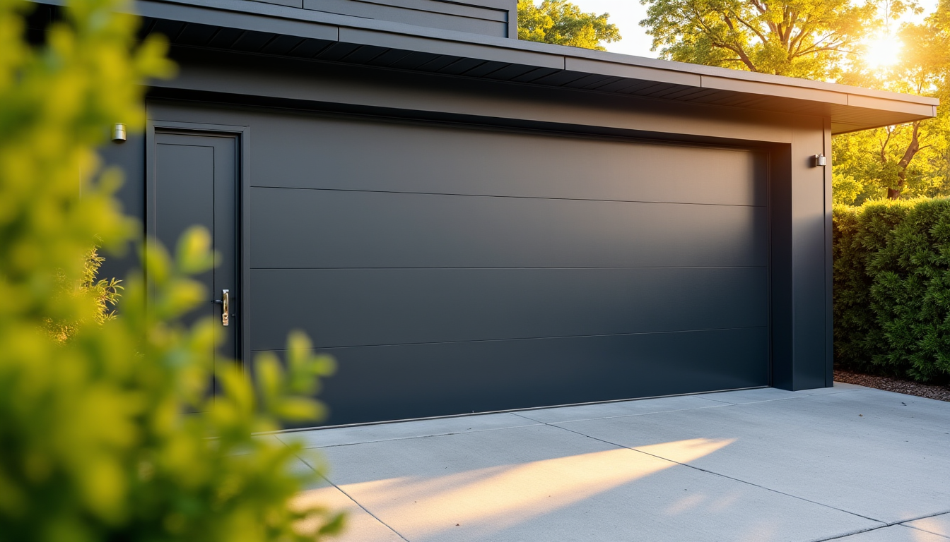 Illustration : une porte de garage motorisée s'ouvre et se — bien choisir sa porte de garage avec portillon : le guide complet ChoiceDek