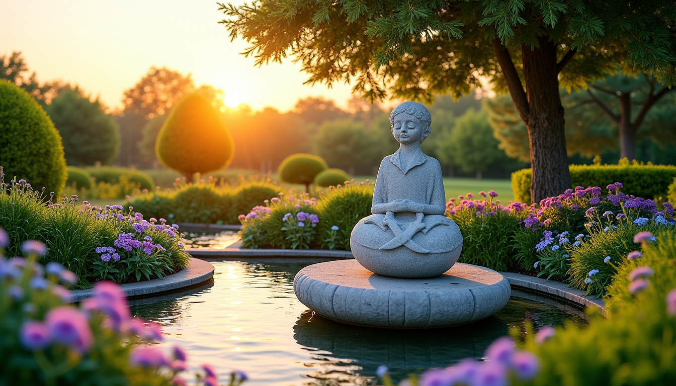 cultivez votre bien-être avec un jardin sensoriel — l'intégration de points focaux visuels, comme une sculpture,