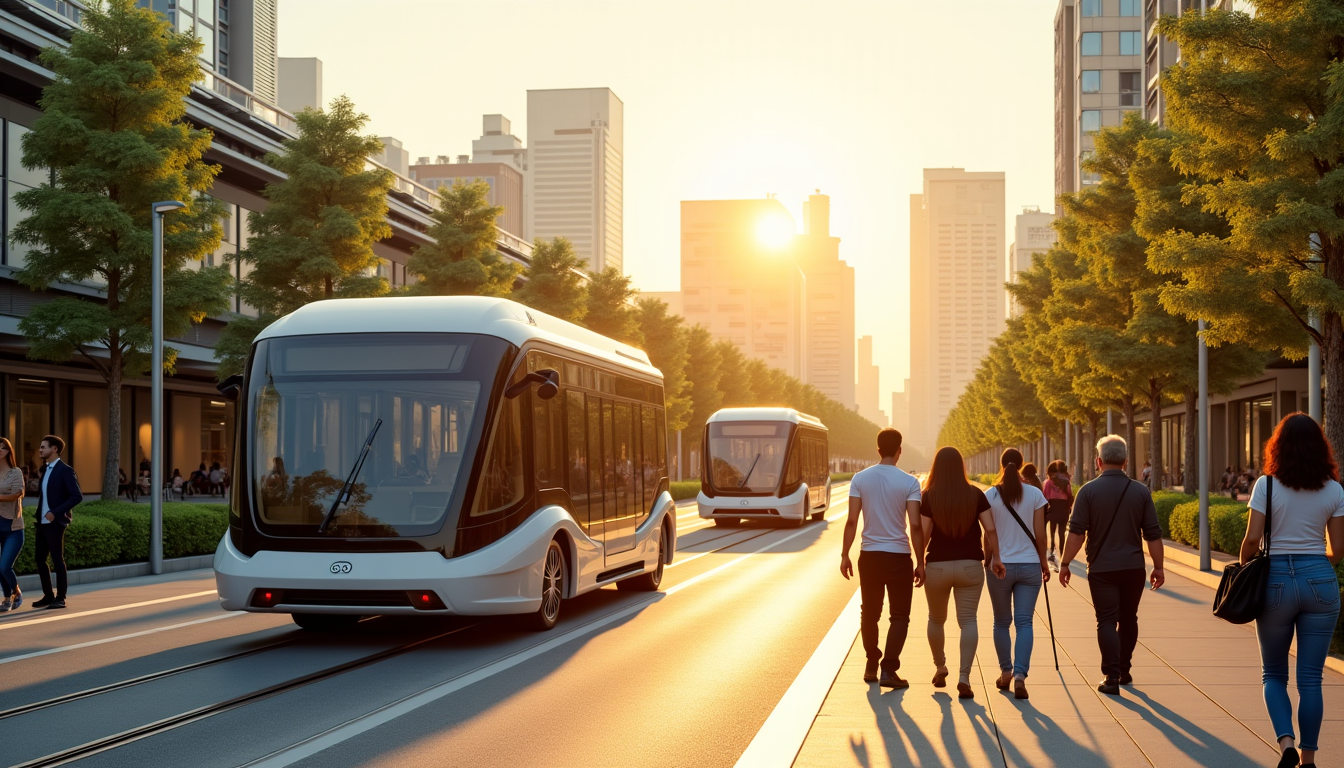 Illustration : de navettes autonomes. amélioration de l'accessibilité des transports — l'immobilier durable transforme nos villes pour demain