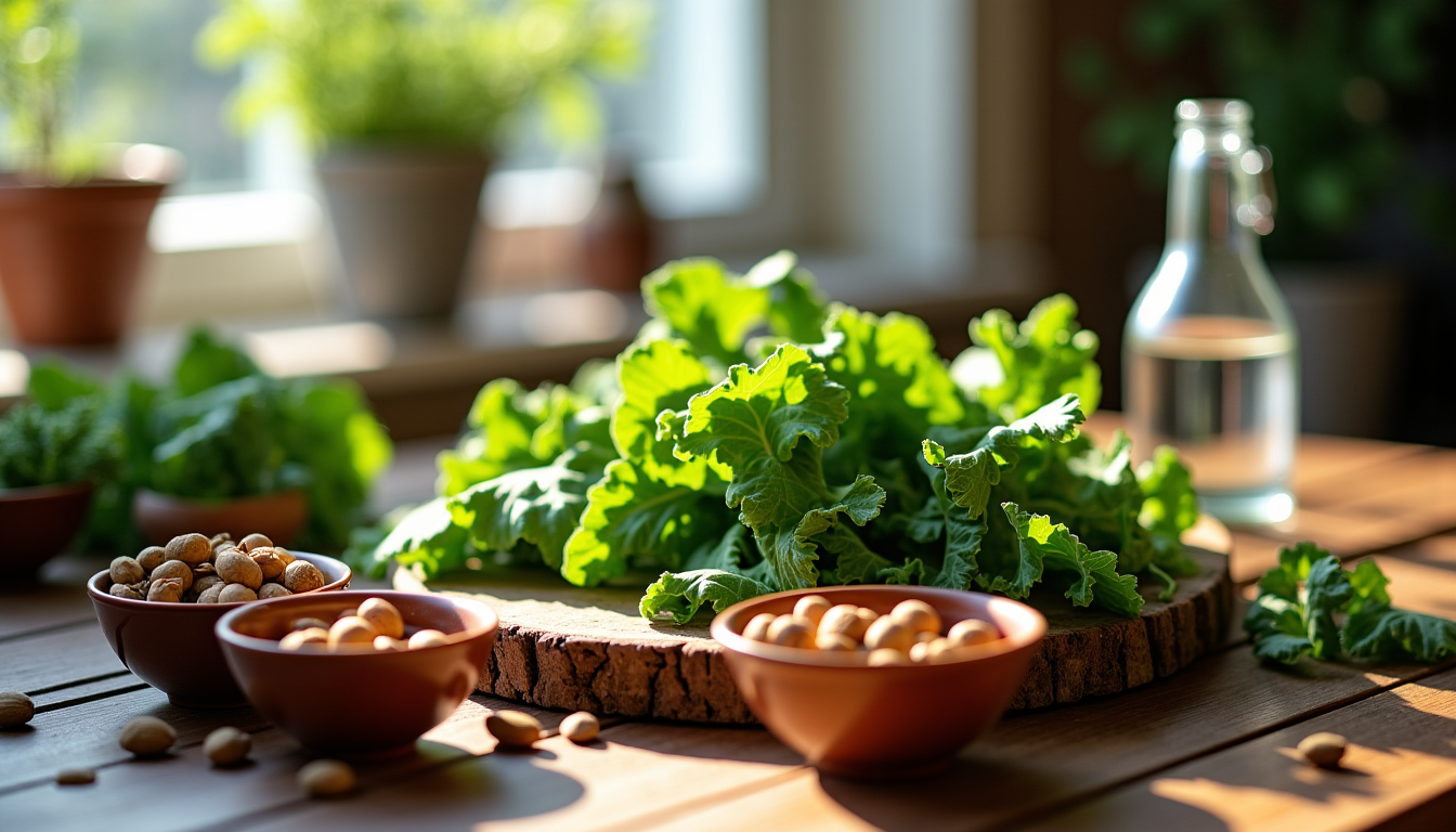 secrets d'une alimentation équilibrée et savoureuse — es verts à feuilles, les fruits à coque