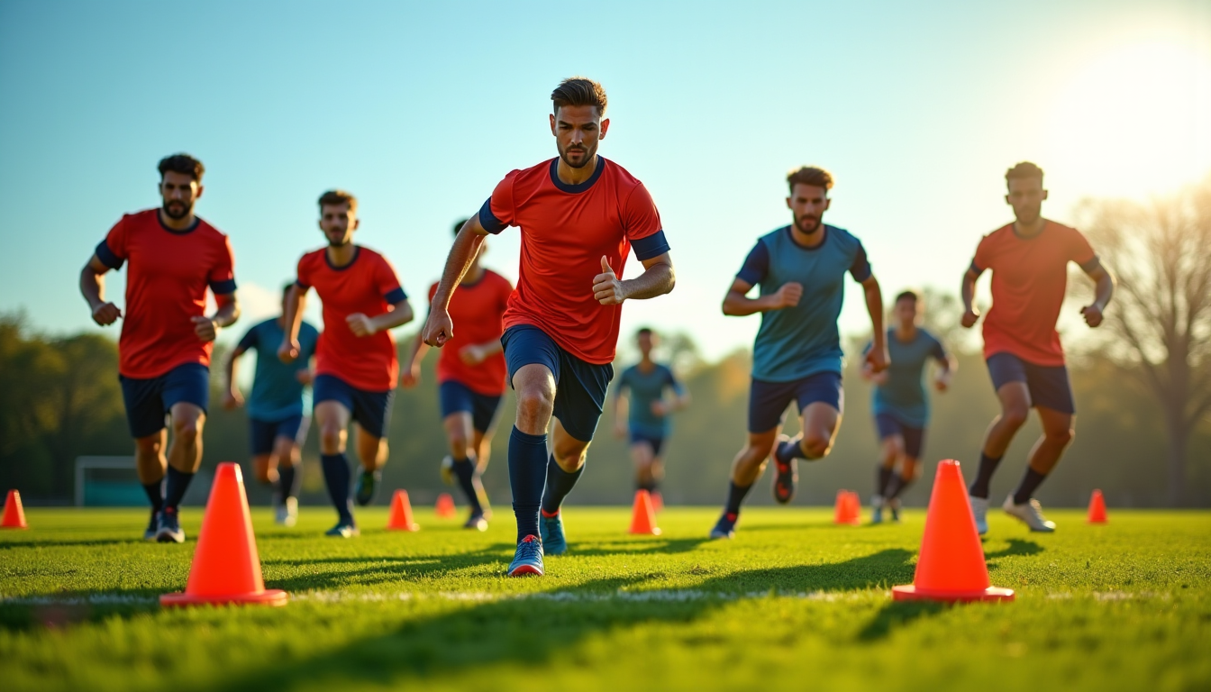 Illustration : (image: un groupe de joueurs effectuant un exercice — préparation physique au football : le guide complet pour réussir sa pré-saison