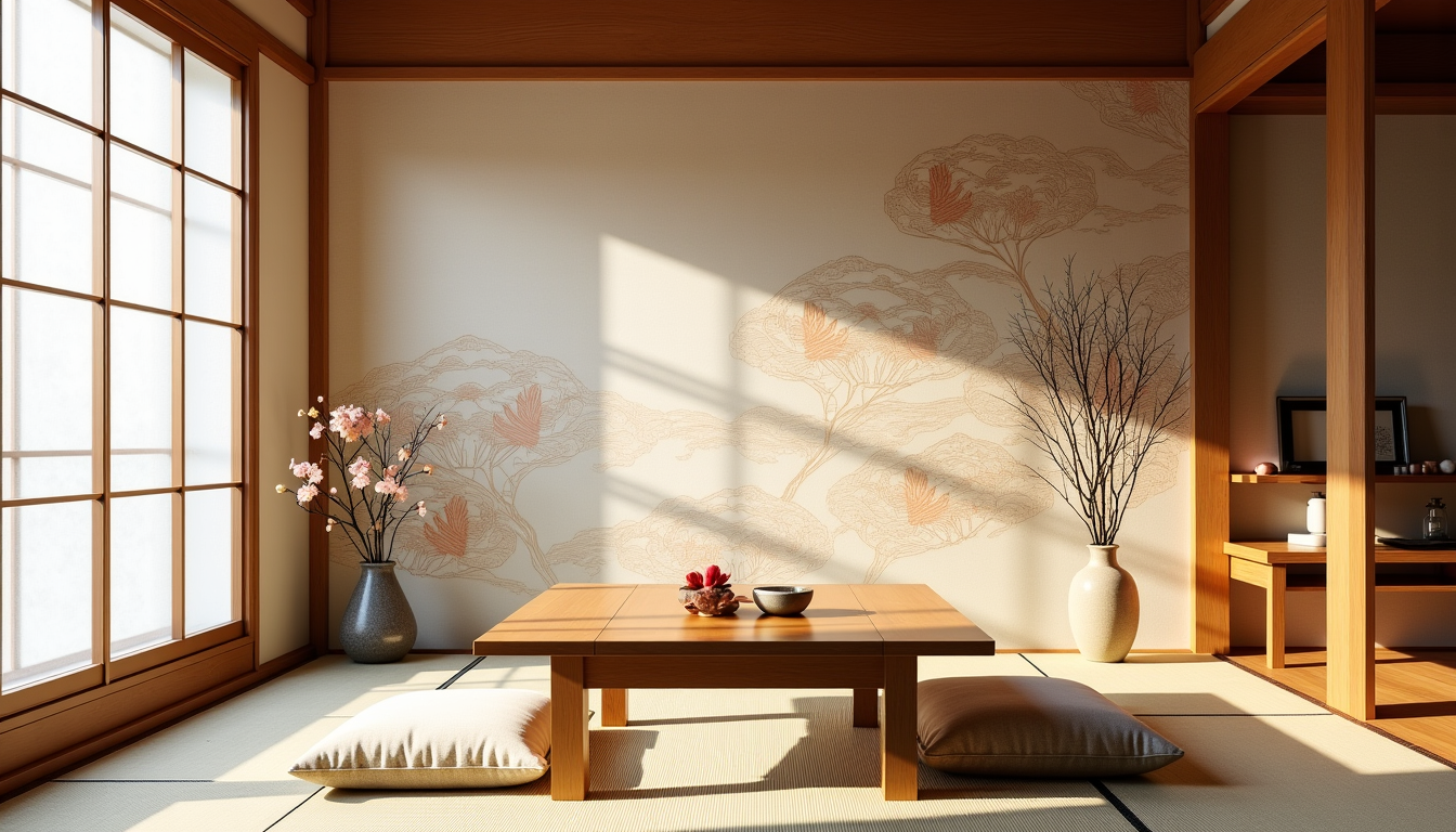 papier peint japonais : élégance orientale et poésie naturelle pour votre intérieur — les couleurs peuvent être légèrement plus prononcées, tout