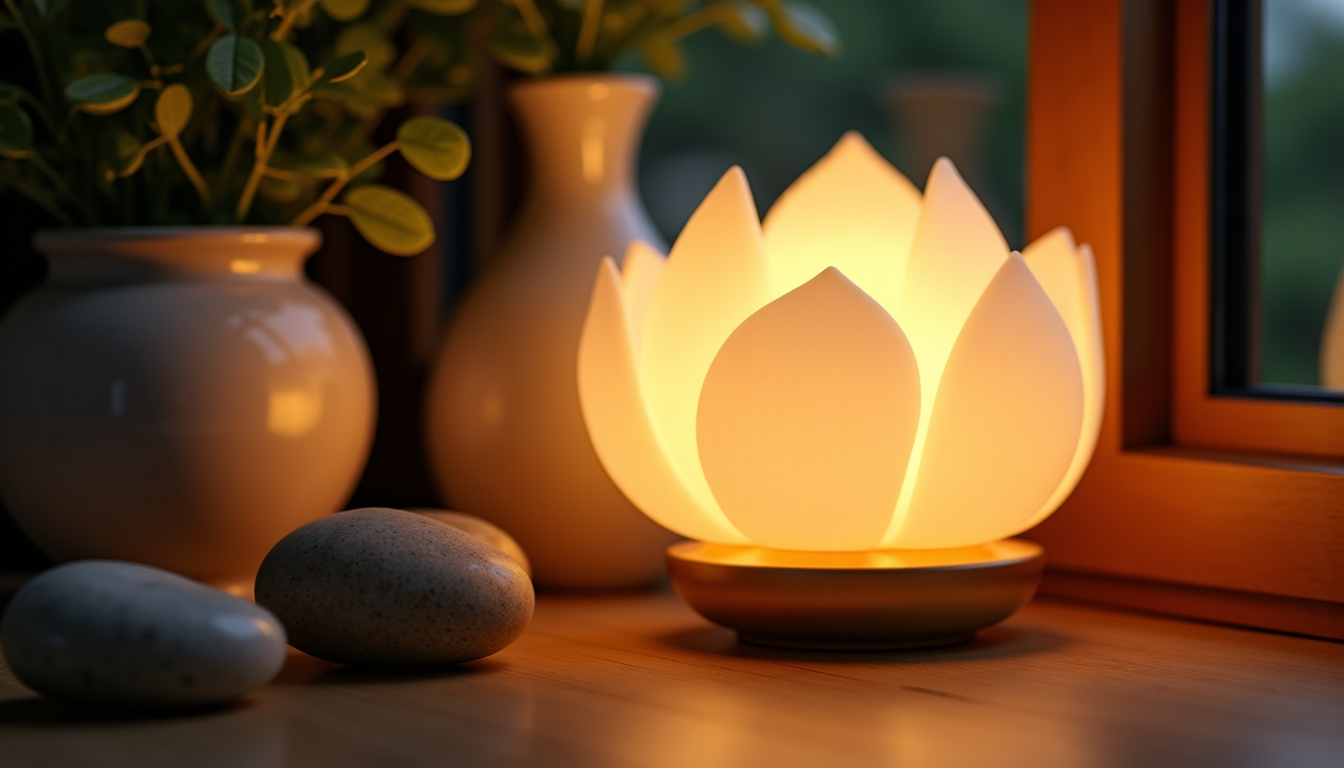 Illustration : léments décoratifs en céramique ou en pierre pour — lampe sur pied fleur : l'accessoire idéal pour un coin lecture lumineux