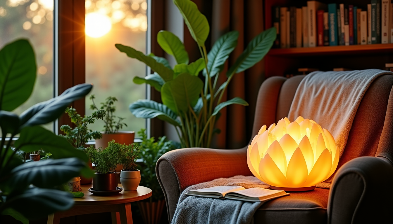 Illustration : apportent une touche de nature, purifient l'air, créent — nos astuces déco avec une lampe sur pied fleur pour un coin lecture lumineux
