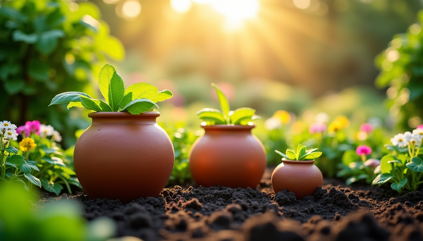Illustration : e ou les oyas (pots en terre poreuse — cultiver un jardin éco-responsable en 4 étapes simples