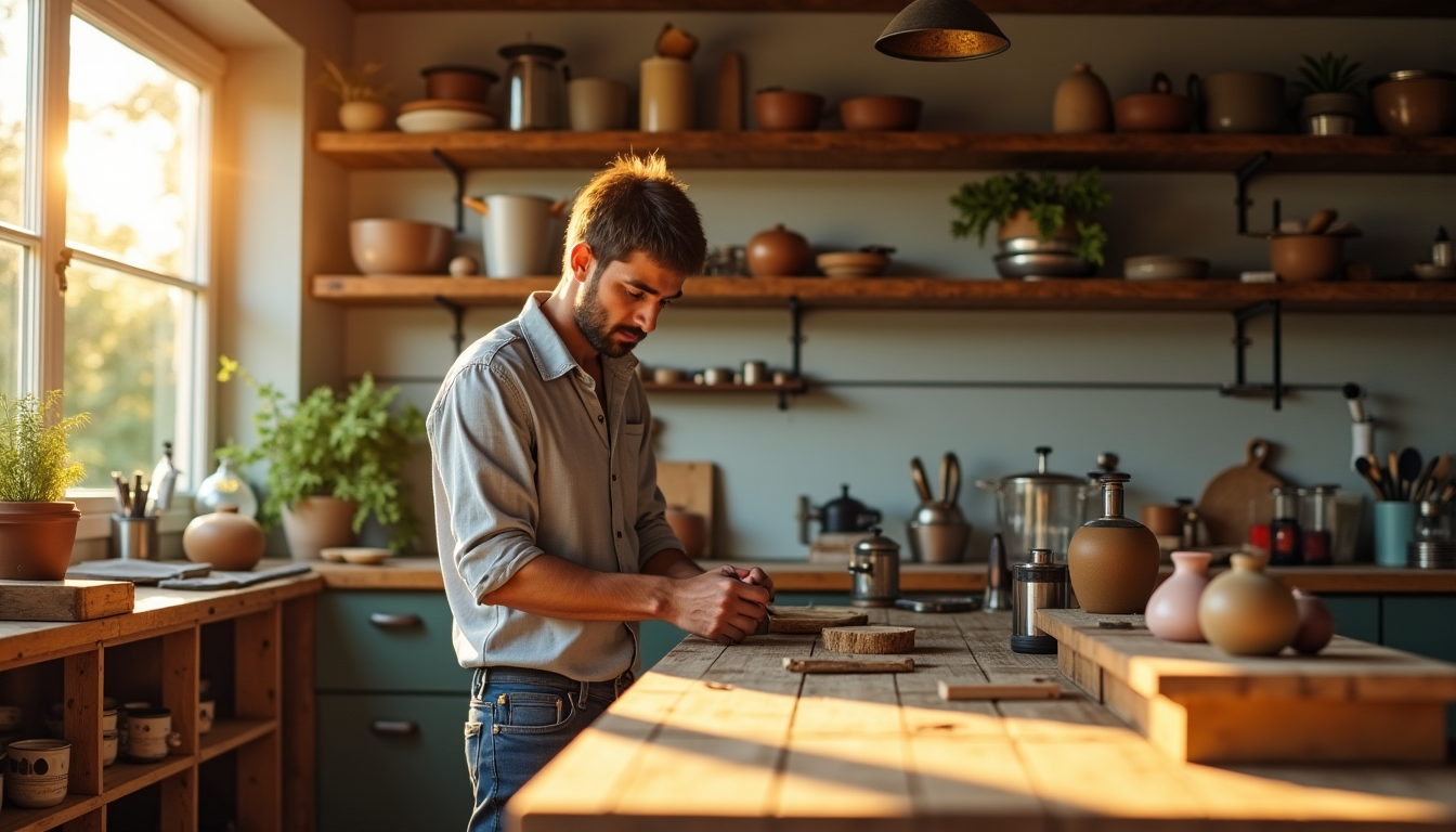 Illustration : certains choisissent d'intégrer des éléments récupérés, comme des — idées ingénieuses pour marier cuisine et bricolage chez soi