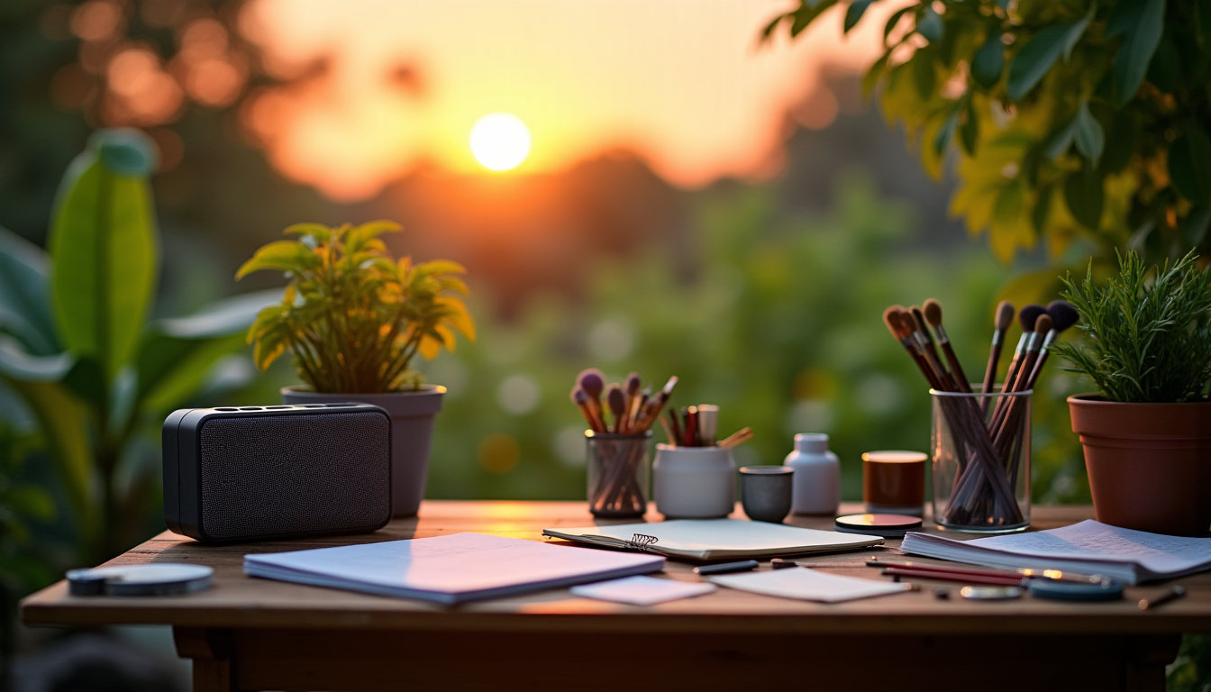 Illustration : la musique est également un excellent stimulant. prévoyez — créer un espace créatif : astuces pour un jardin atelier