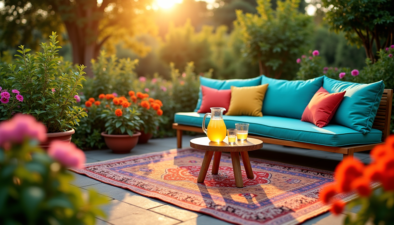 décorer son jardin pour l'été : conseils, tendances, avis — n'oublions pas les textiles d'extérieur. des tapis, coussins