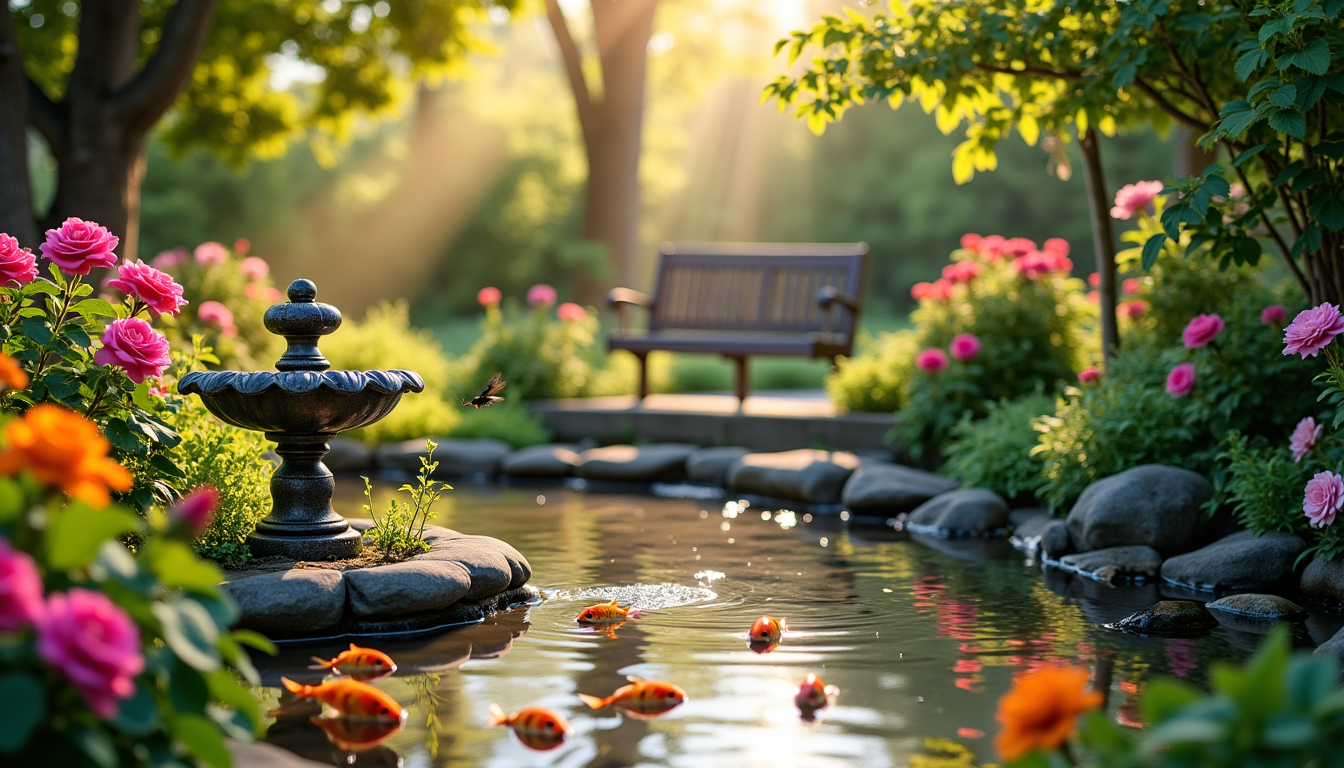 Illustration : les points d'eau, qu'il s'agisse d'une petite fontaine, — cultiver son coin de paradis : astuces pour un jardin florissant