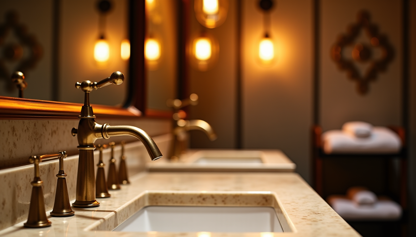 hotel de la falaise : idées déco pour une atmosphère luxueuse et chaleureuse — salles de bain. les métaux : laiton, cuivre,