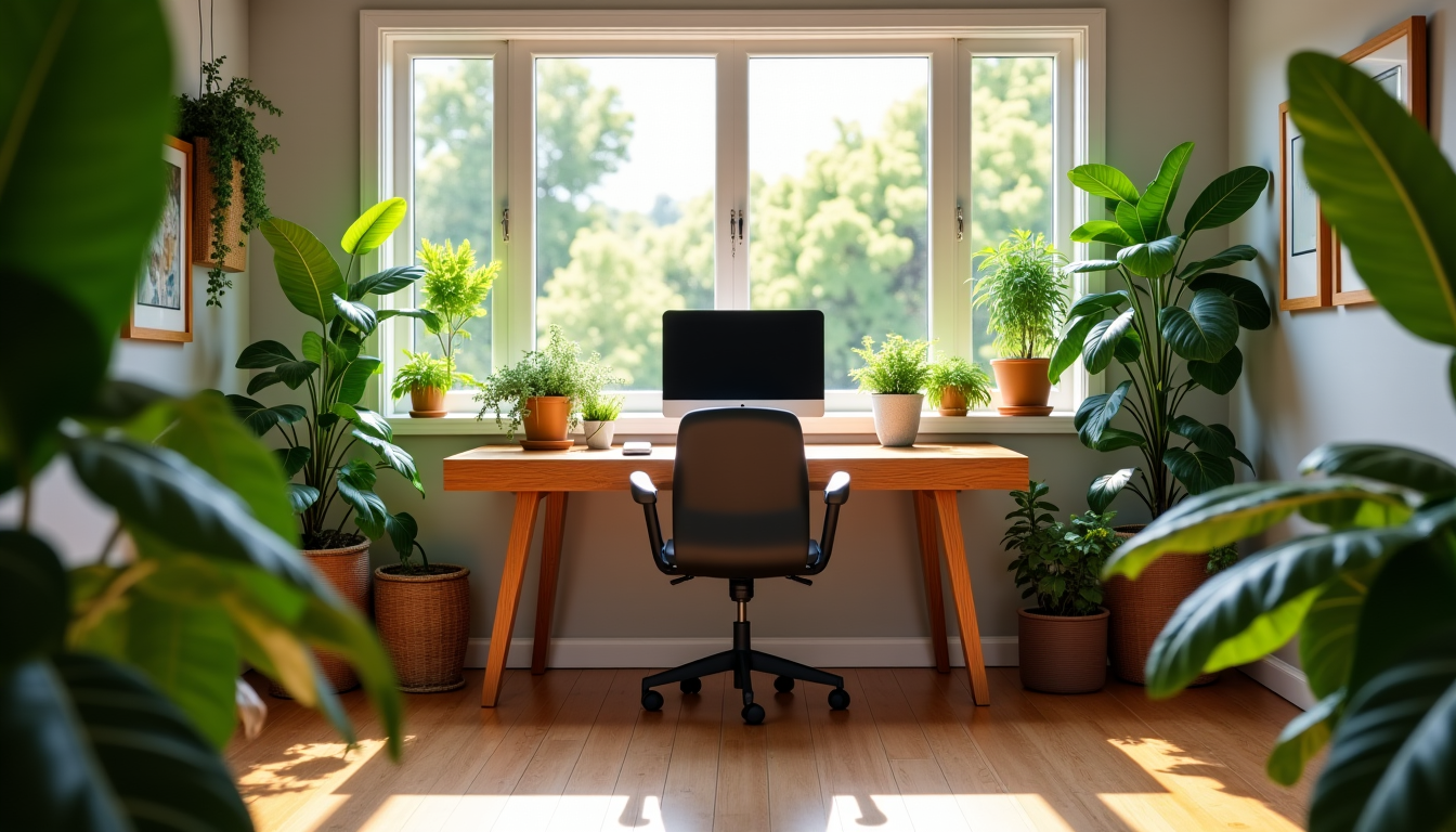 Illustration : e. intégrez quelques plantes vertes pour apporter une — créer un espace de travail créatif chez soi