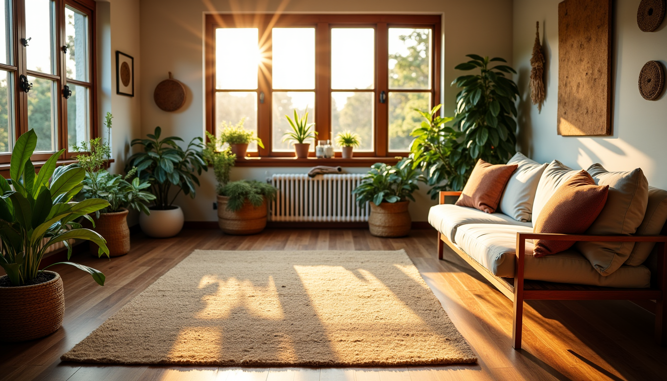 Illustration : iginalité. pensez aux tapis en laine, en jute — décorez votre maison avec des matériaux durables et écologiques