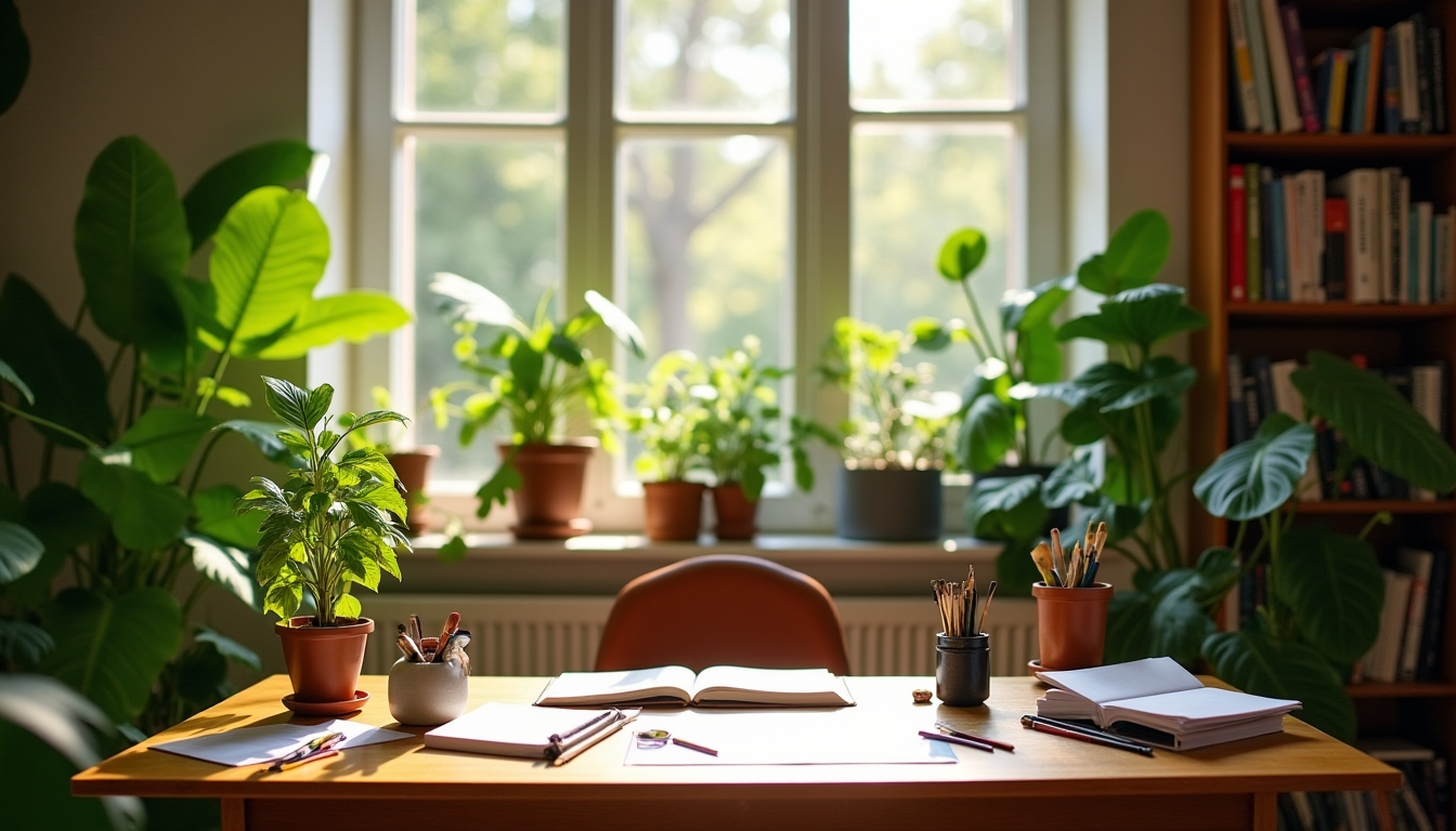Illustration : ajouter des plantes vertes peut améliorer la qualité — créer un espace créatif dans votre maison