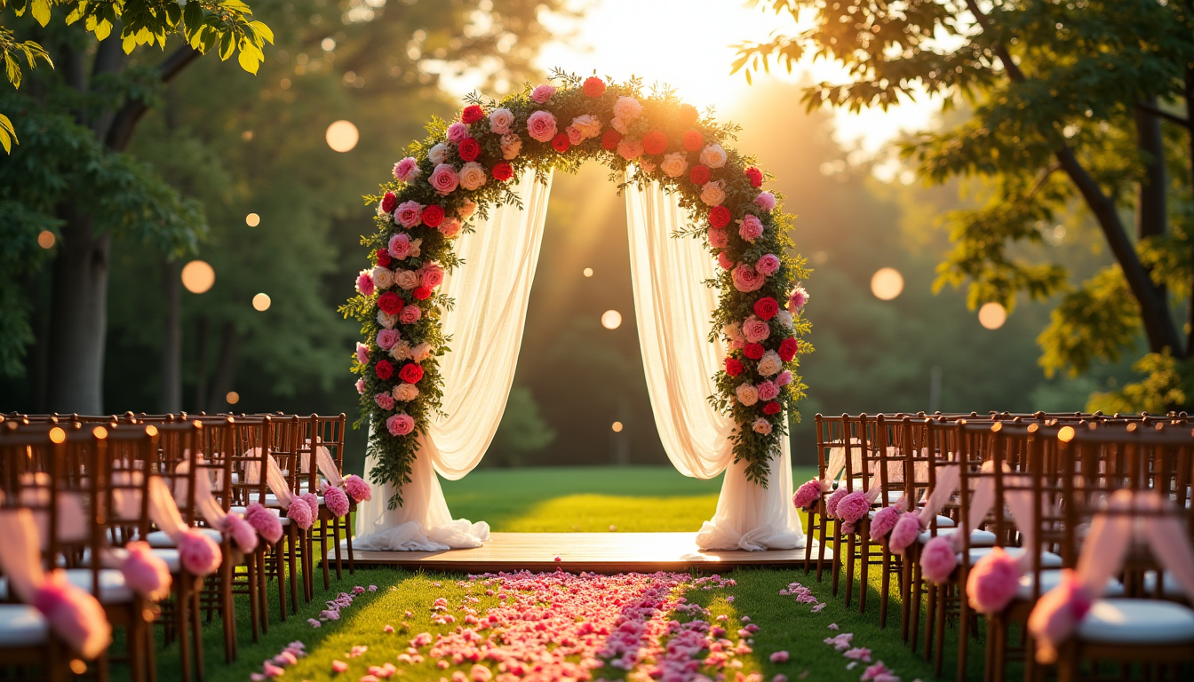Illustration : arches ou des éléments décoratifs spécifiques, ajoutant une — secrets d'une décoration de mariage réussie et inoubliable