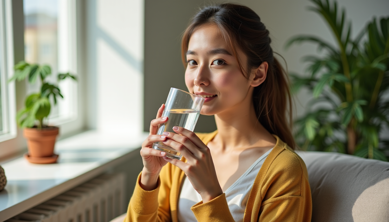 Illustration : hydratez-vous suffisamment en buvant de l'eau tout au — améliorer sa santé mentale avec 7 habitudes simples