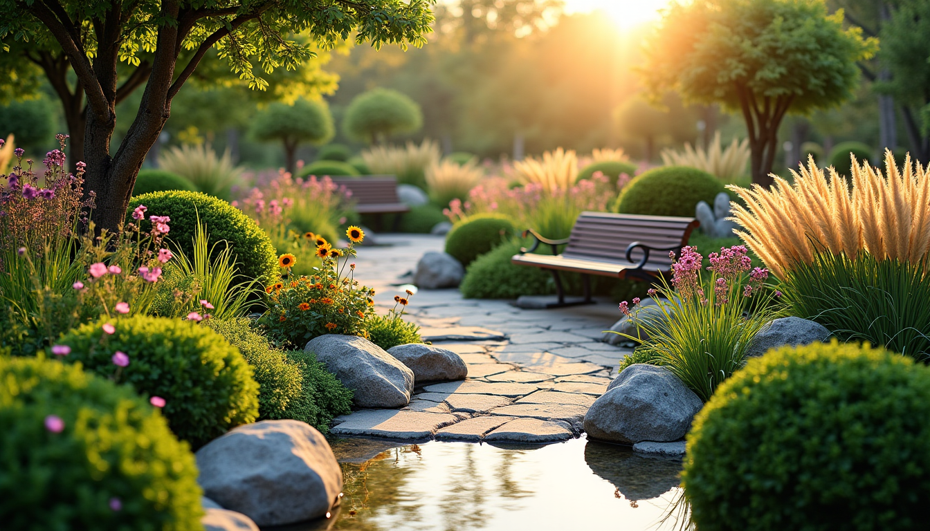 Illustration : un jardin harmonieux n'est pas un espace uniforme — harmonisez votre jardin avec des éléments naturels et élégants