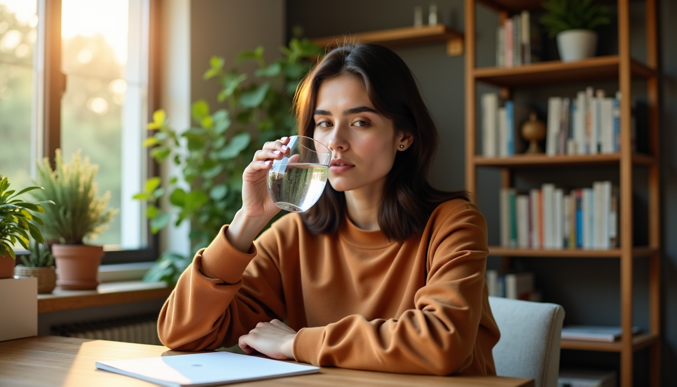 Illustration : boire suffisamment d'eau tout au long de la — santé au quotidien : 5 habitudes simples pour rester en forme