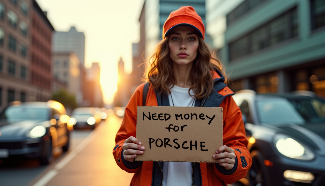 Illustration : le slogan joue sur les contradictions de la — need money for porsche : capsule streetwear pour fans de vitesse et de luxe