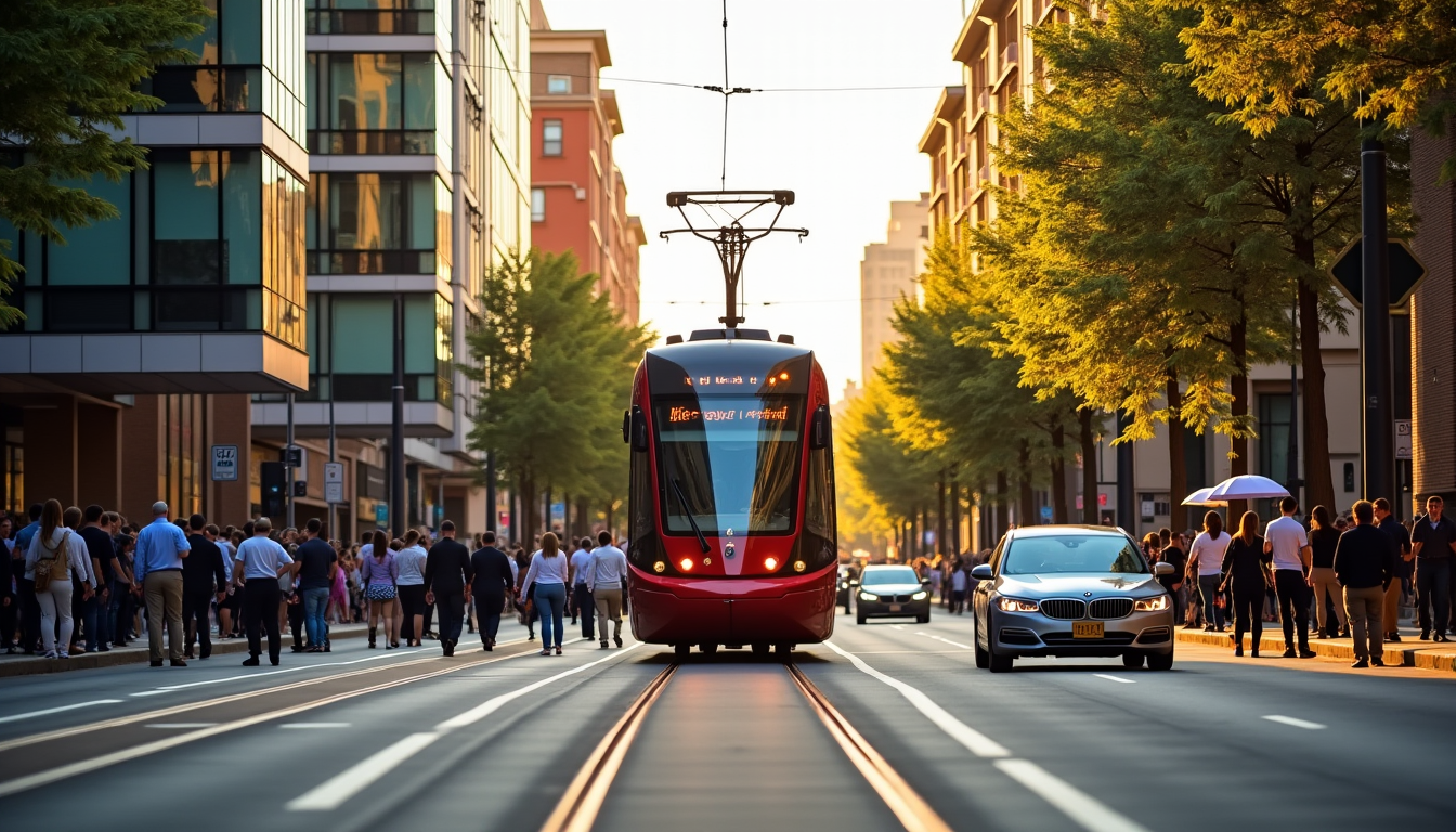 Illustration : tramway est au milieu d'une chaussée à double — doubler par la droite : les rares cas où c'est autorisé