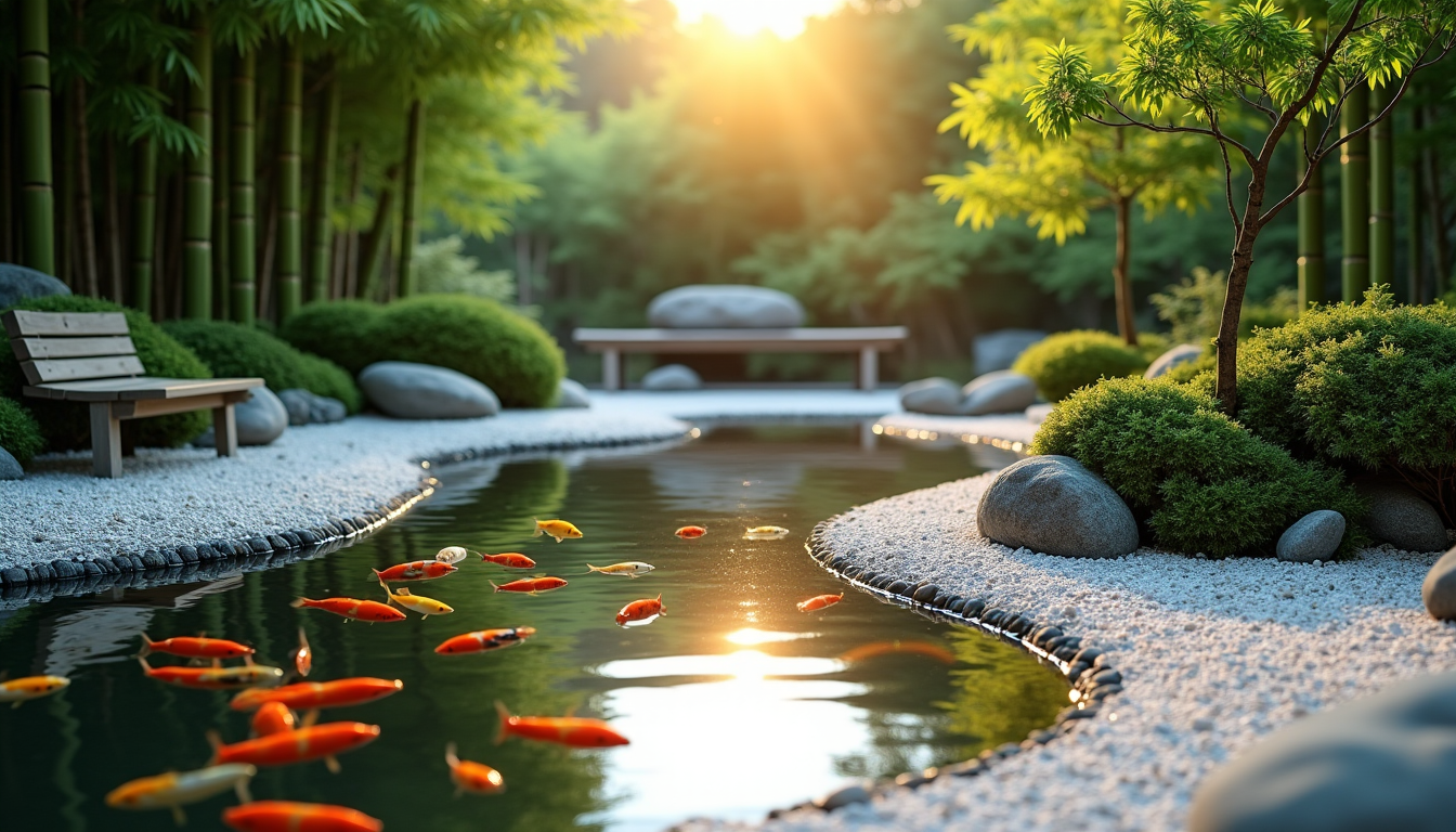 Illustration : « le plaisir de la vie ne réside — aménager un jardin zen extérieur pour retrouver la sérénité