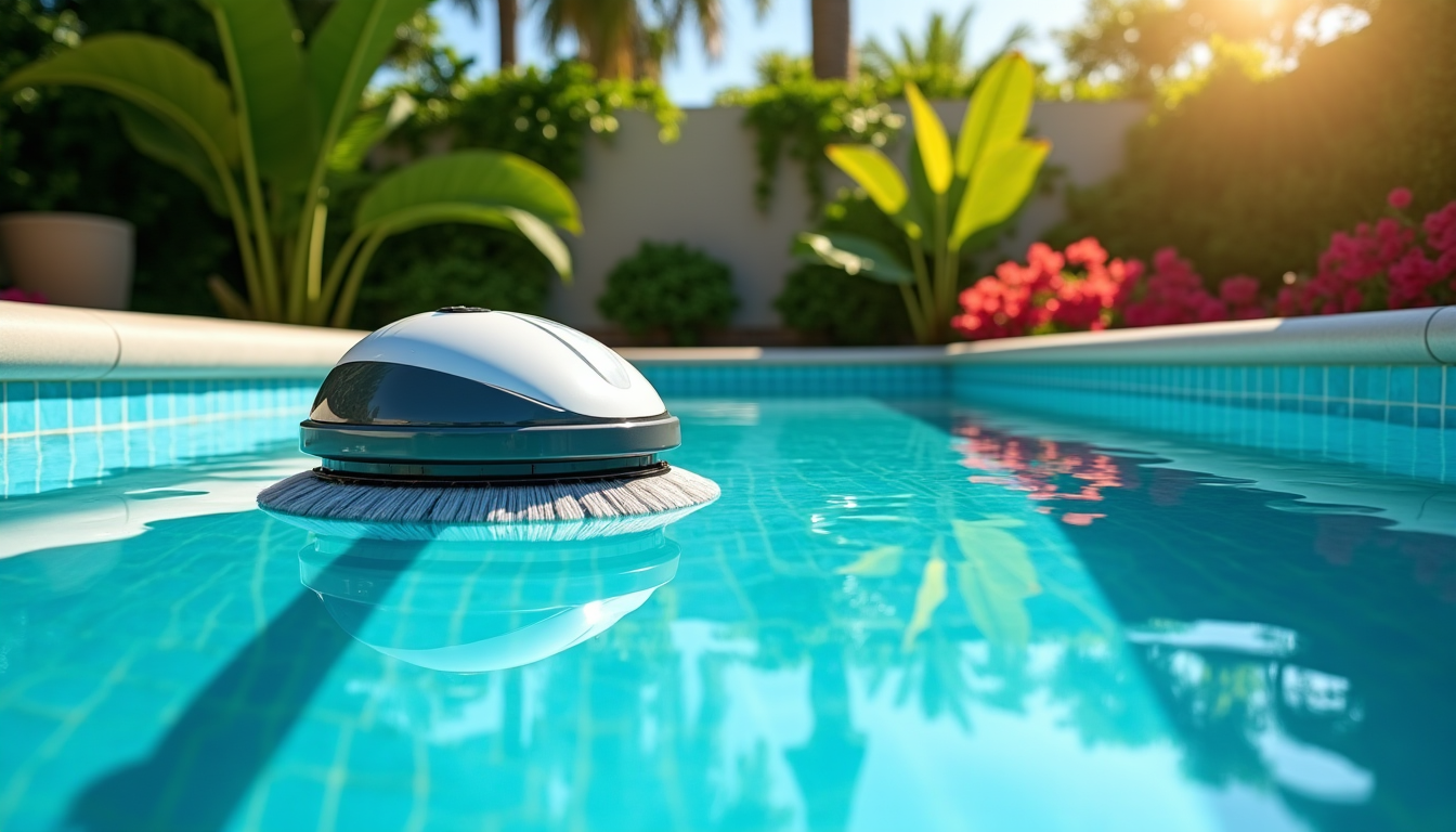 Illustration : certains nettoyeurs à pression, souvent connectés au système — nettoyer les recoins de votre piscine sans effort grâce à la brosse automatique ?