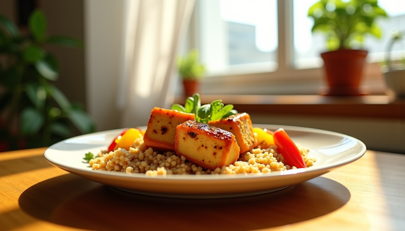 Illustration : edi tofu mariné boulgour poivrons et oignons dimanche — repas équilibrés pour enfants : astuces et conseils pratiques