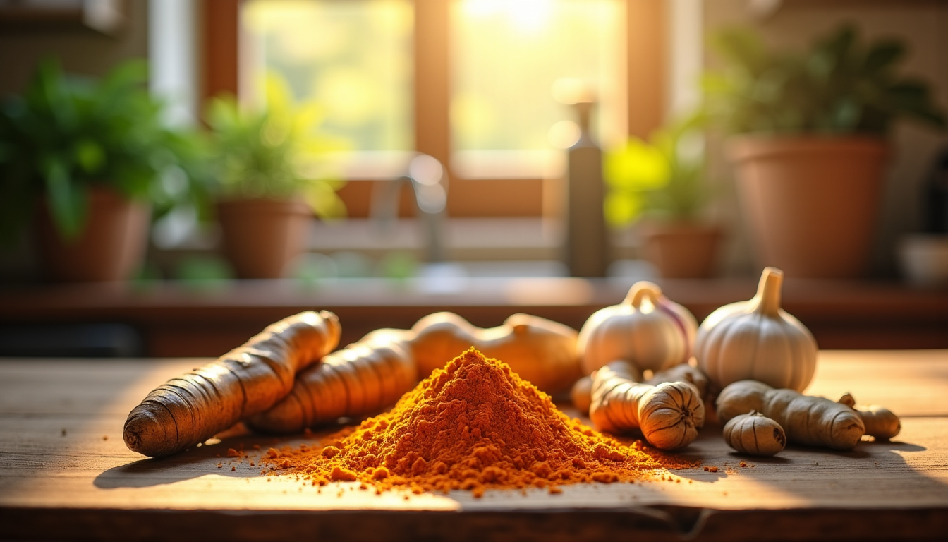 Illustration : épices et herbes (curcuma, gingembre, ail) alcool en — reconnaitre l'inflammation silencieuse avant qu'elle ne devienne chronique ?