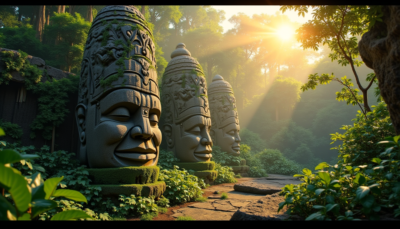 Illustration : les totems du temple de shikaka, comme ceux — décoder les totems : les secrets cachés du temple de shikaka