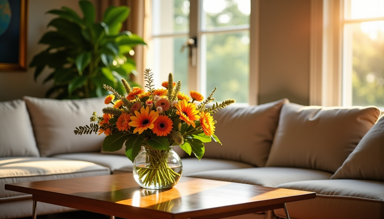 Illustration : un simple bouquet de fleurs de saison sur — créer un cocon de sérénité chez soi