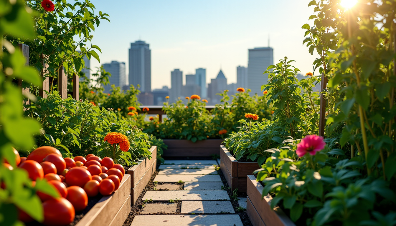 cultivez votre oasis de bonheur dans un jardin urbain — ine. un mélange de plantes comestibles et ornementales