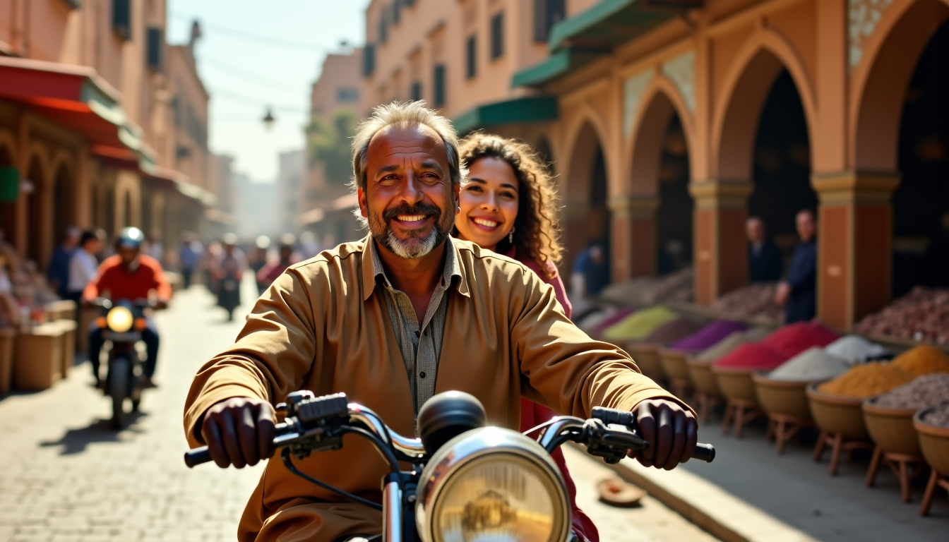 Illustration : oute la meilleure façon d'explorer marrakech si l'on — une visite en side-car est la meilleure façon d'explorer marrakech