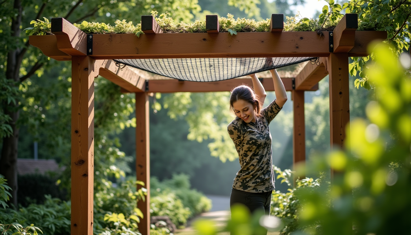 Illustration : les pergolas en bois offrent une grande flexibilité — installer un filet de camouflage sur une pergola : le guide complet