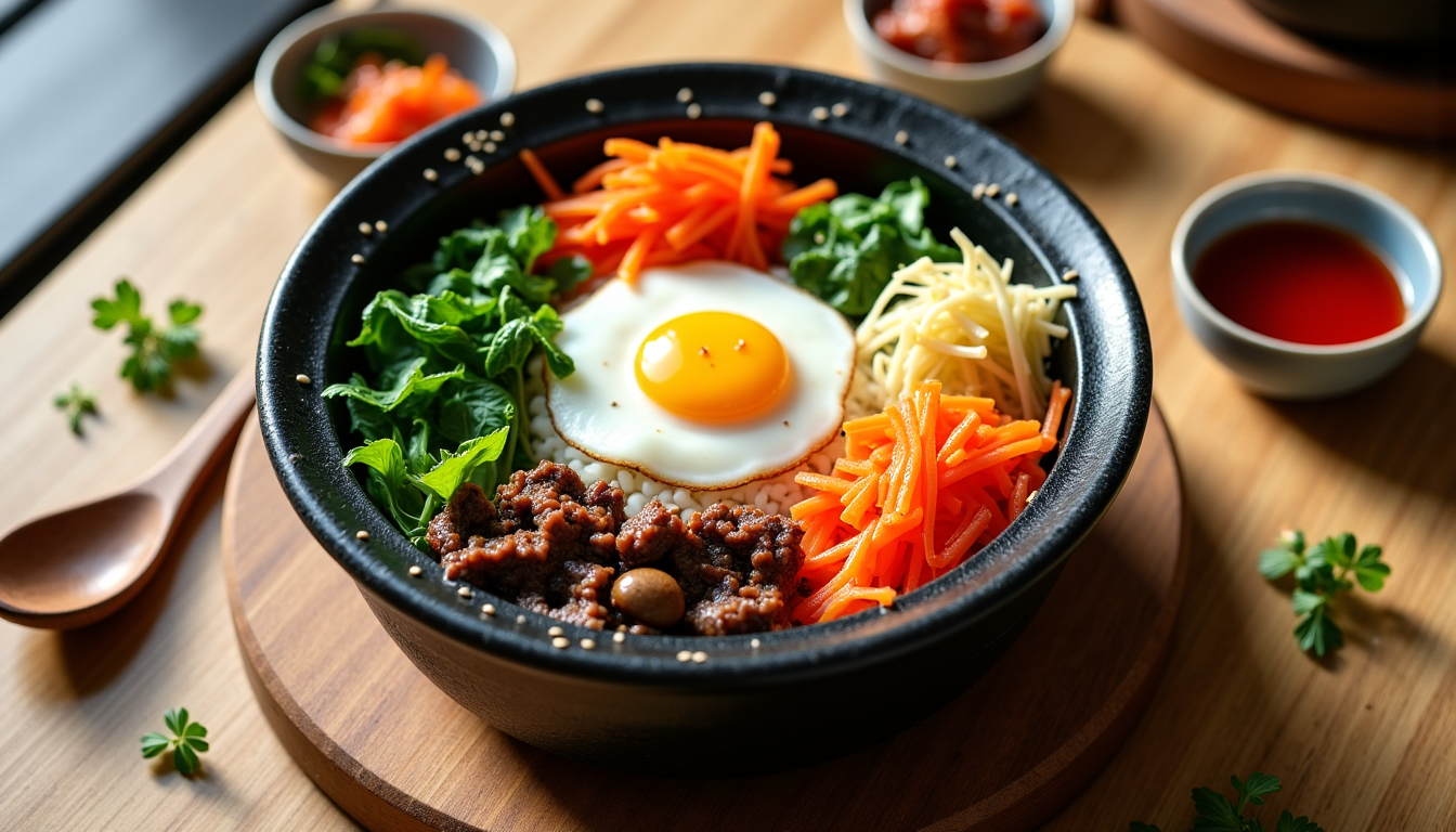 Illustration : mélangez tous les ingrédients dans un petit bol — faire un bibimbap coréen équilibré et rapide ?