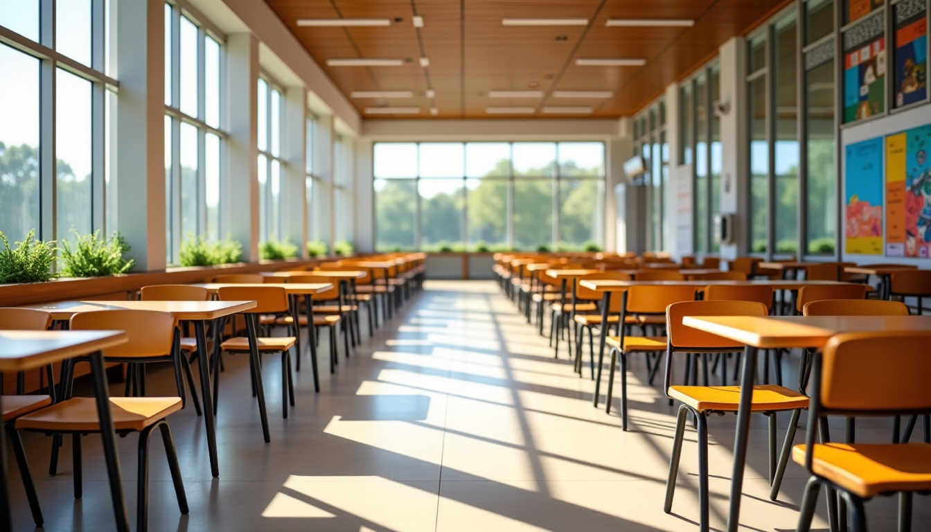 Illustration : l'agencement d'une cantine scolaire demande une réflexion approfondie — guide d'achat : tables, chaises et bancs pour la restauration scolaire