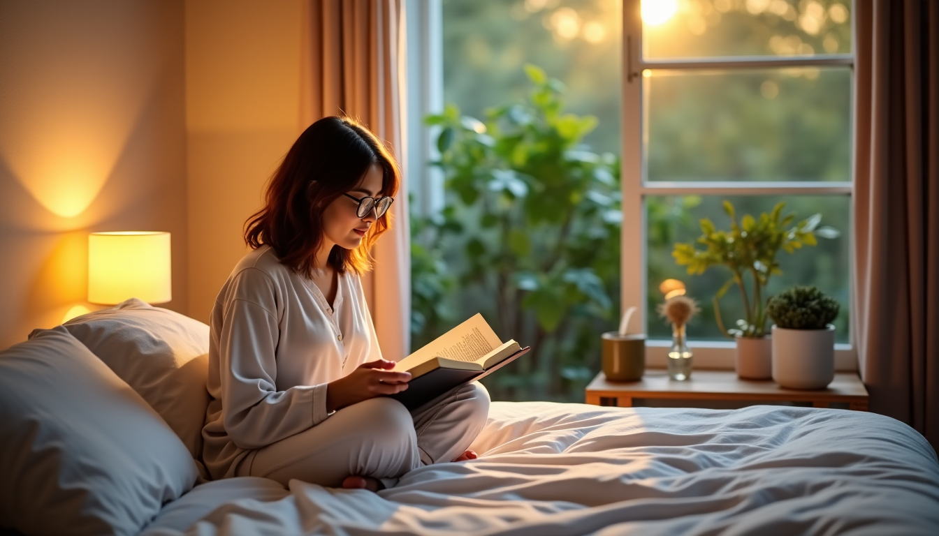 Illustration : routine relaxante avant de vous coucher et en — cultiver le bonheur au quotidien : astuces simples et efficaces