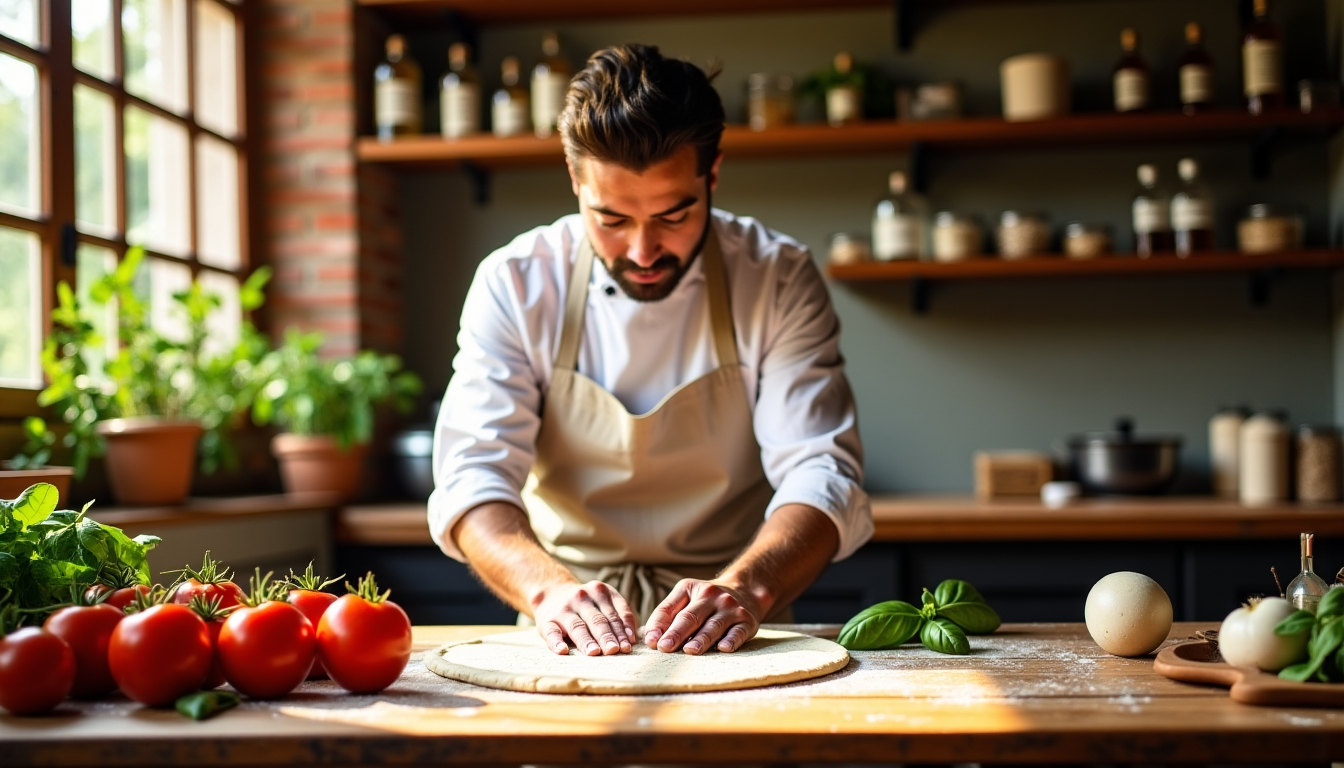 réussir une pizza maison croustillante comme dans une pizzeria italienne — pétrissage d'environ 10 à 15 minutes est souvent