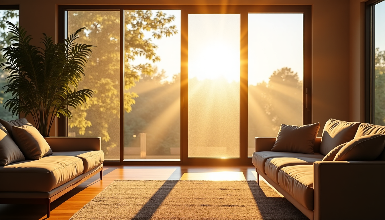 Illustration : une fenêtre orientée plein sud ou ouest, subissant — risque de choc thermique : pourquoi bien choisir entre un film solaire fenêtre intérieur ou extérieur