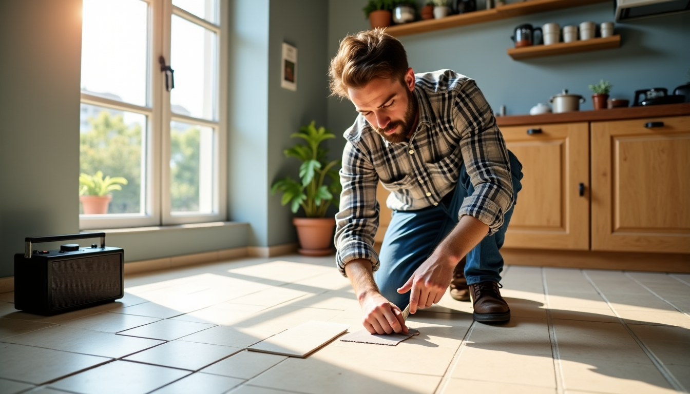 Illustration : étalez la colle sur une surface limitée, correspondant — poser du carrelage au sol sans être expert ?