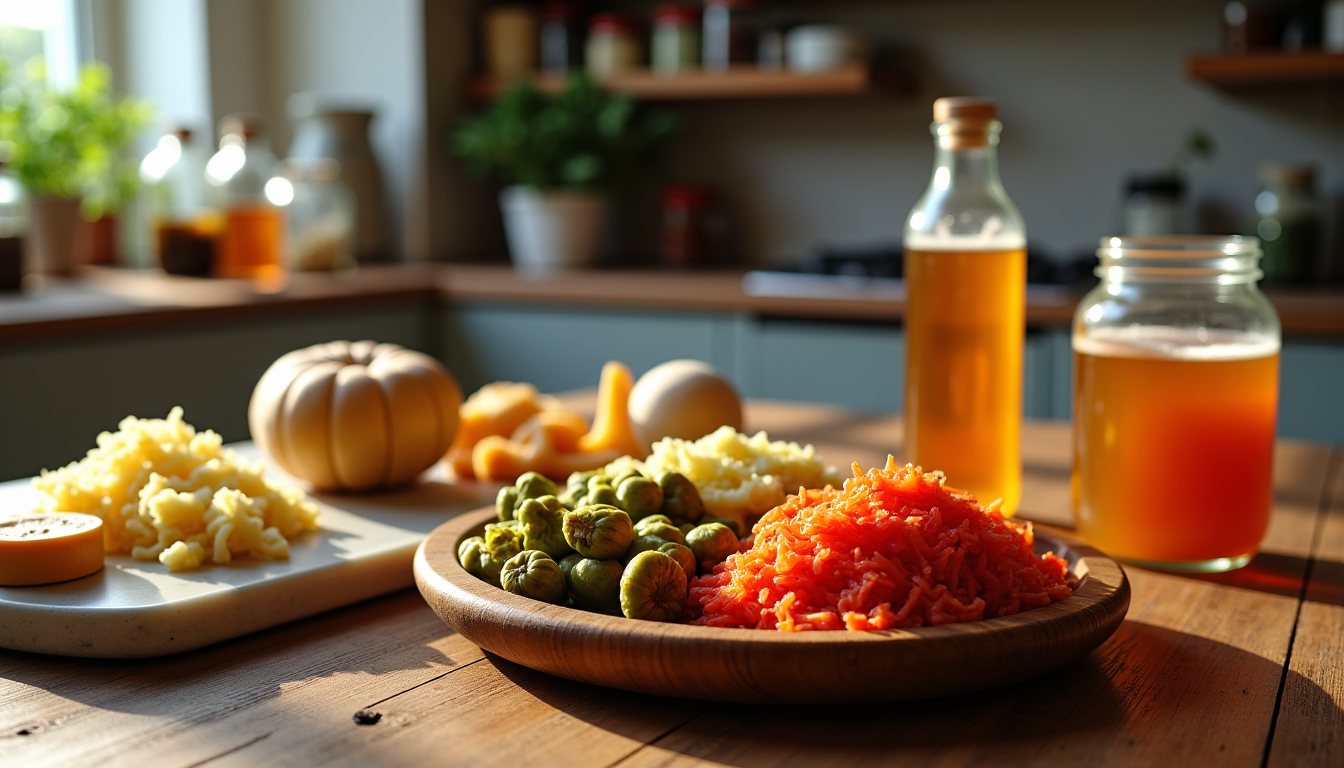 aliments privilégier pour une meilleure digestion ? — houcroute, kimchi, cornichons. boissons fermentées : kombucha. certains