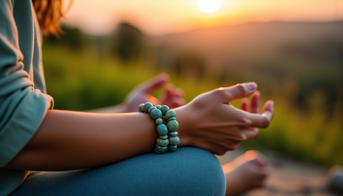 Illustration : t pour tenir votre bracelet, méditer sur votre — plus qu'un accessoire : comment un bracelet en pierres naturelles peut apaiser votre quotidien