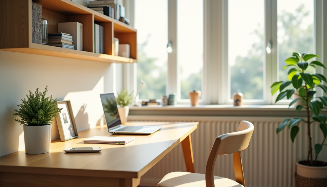 Illustration : la couleur et la matière du mobilier jouent — créer un coin bureau fonctionnel dans un petit logement ?