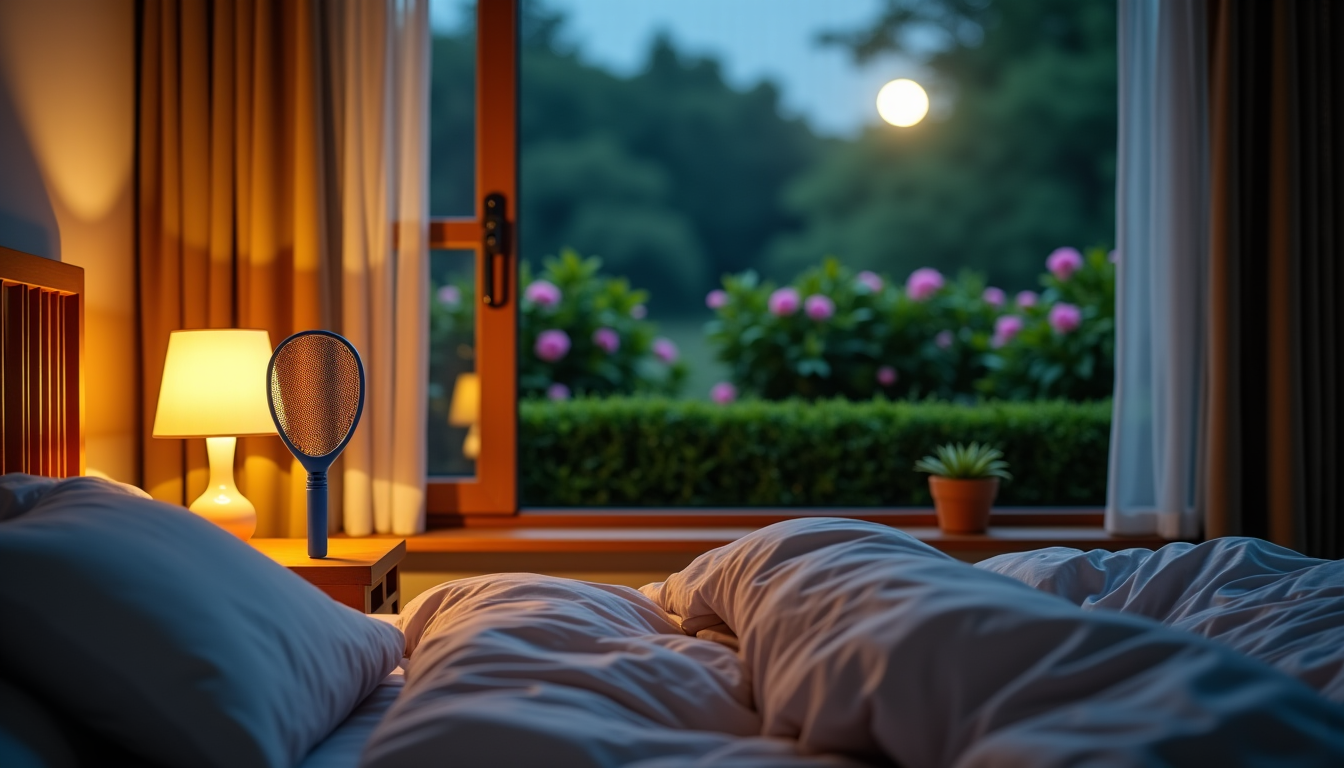Illustration : ction régulière de votre jardin et de vos — protéger sa chambre la nuit : guide complet de la raquette anti moustique