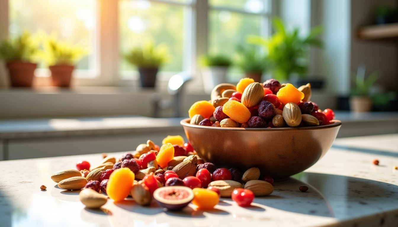 Illustration : es 249 3.3 0.9 63.9 9.8 — meilleurs fruits secs en vrac pour un snacking sain au quotidien