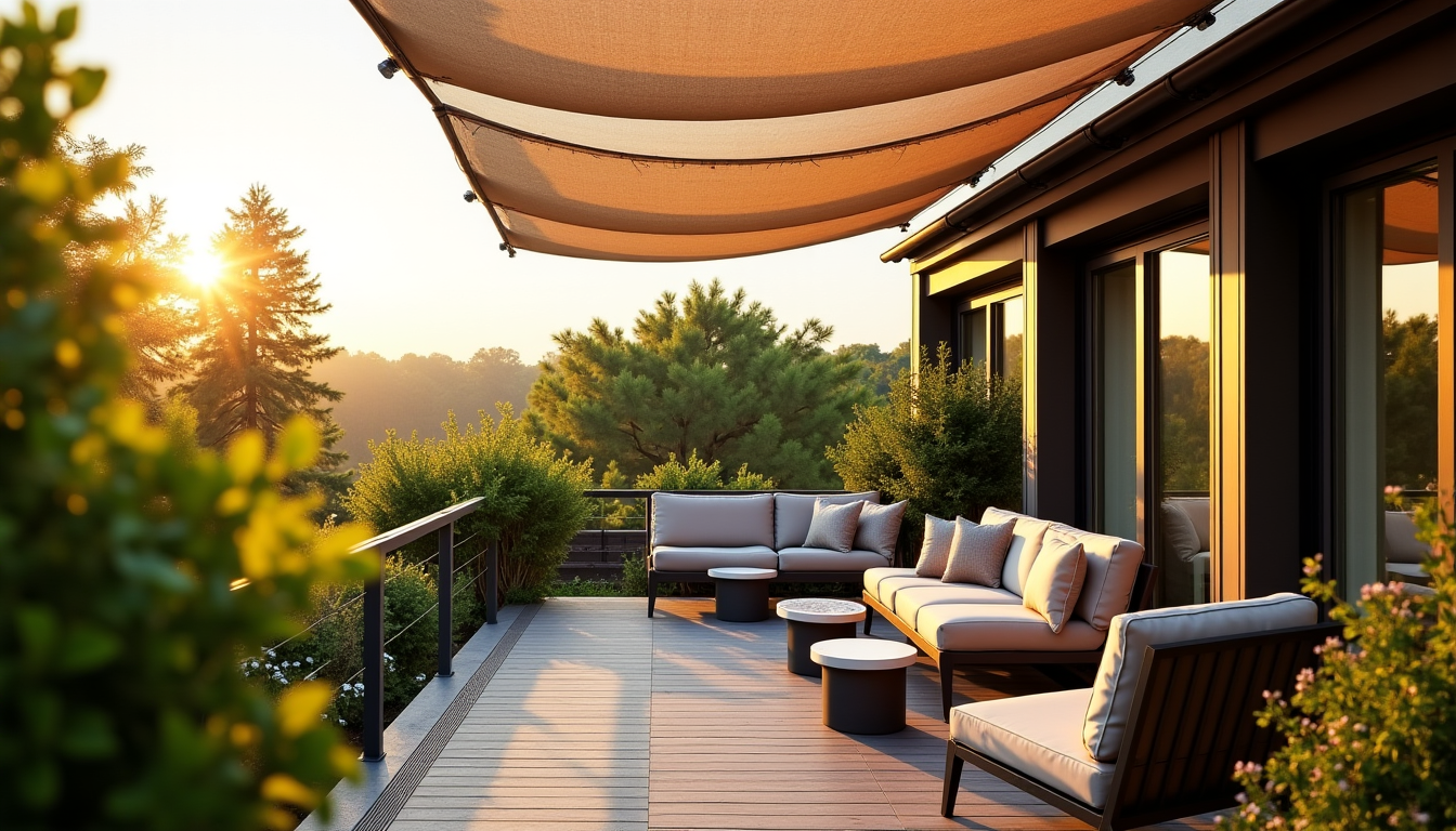 Illustration : pensez à l'inclinaison si possible. une légère pente — choisir un filet de camouflage pour ombrager sa terrasse avec style